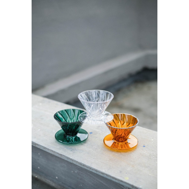 【HARIO】阿爾法01樹脂濾杯-透明 /ADT-01-TB / V60手沖/ V60濾杯/ 咖啡套組/ V60咖啡壺 / 凹肋濾杯